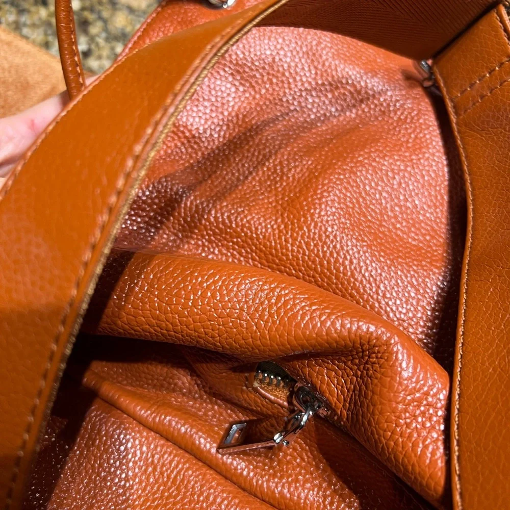 Coolcy Vintage Leather Drawstring Backpack Burnt Orange NWOT Excellent Condition
